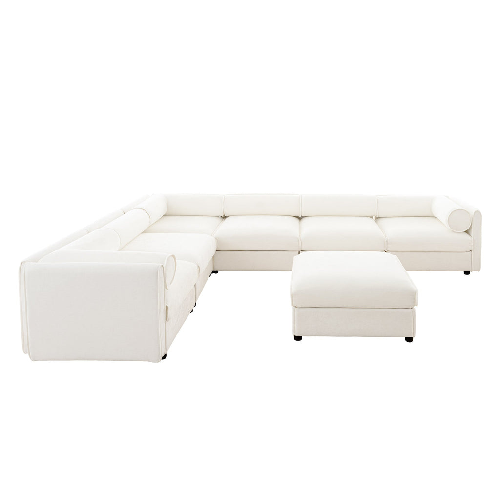 Large Modular Sectional Sofa Sectional Couch with Storage Chenille Sectional Sofa for Living Room, Cylindrical Backrest and Armrests 6 Seats,White