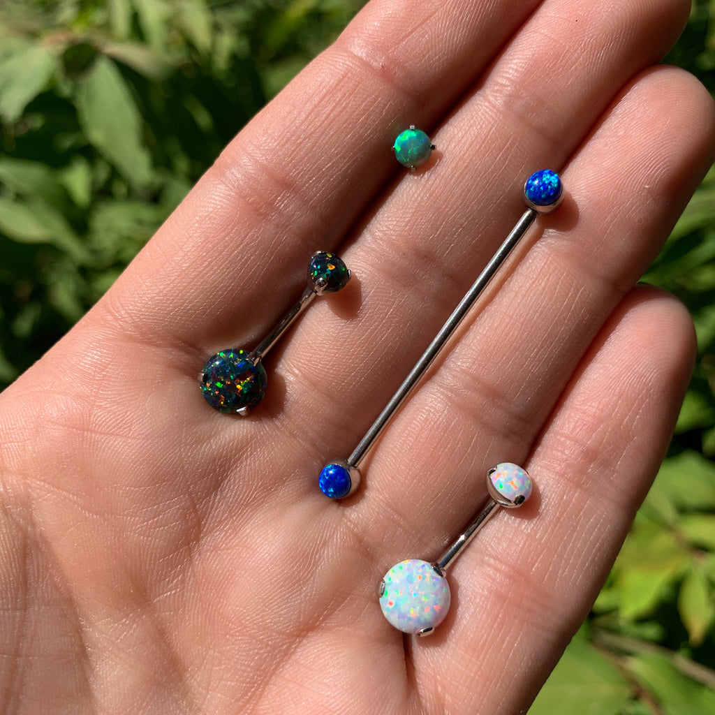 White Synthetic Opal Grade 23 Titanium Internal Thread Duo Belly Ring