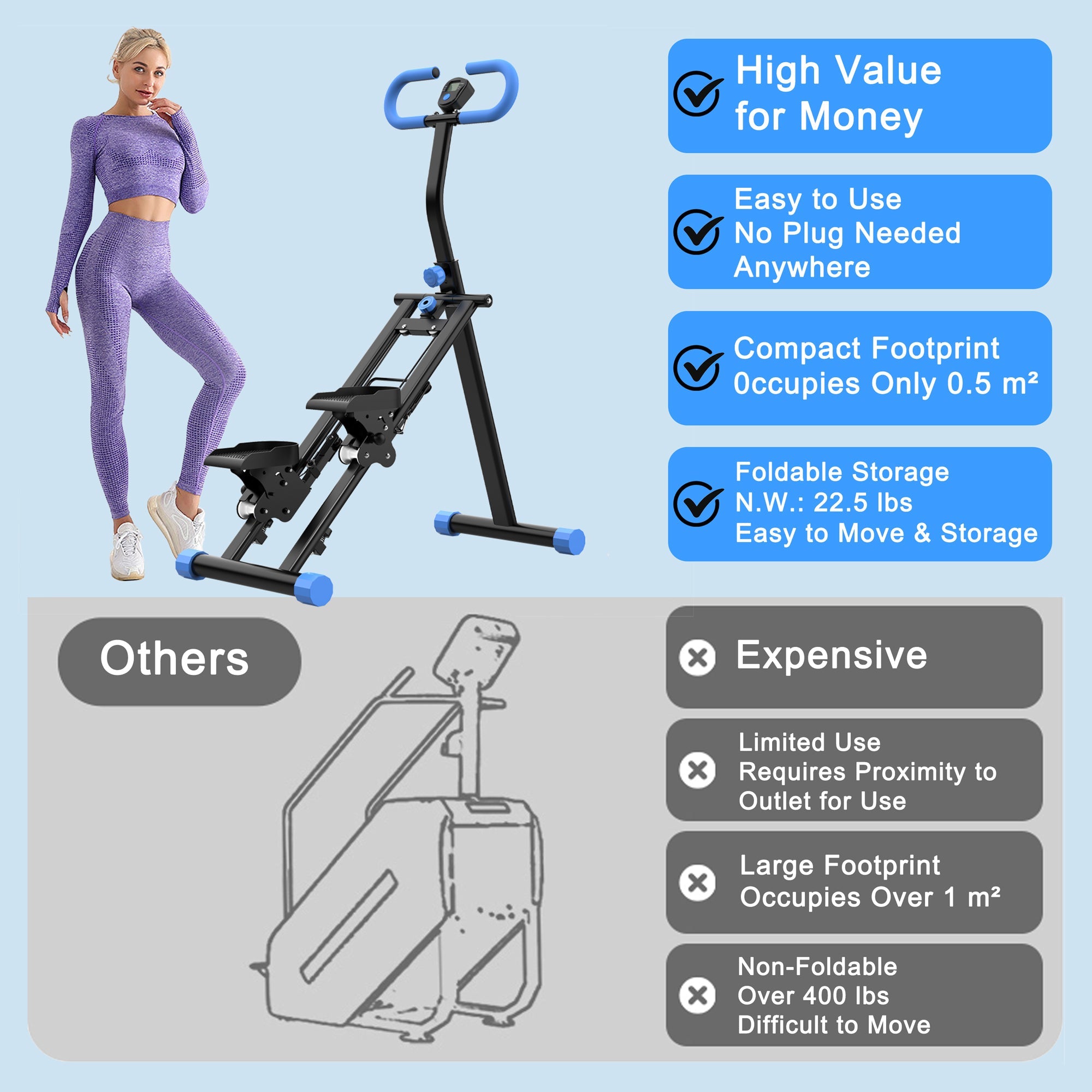 Stair Stepper for Home-Upgrade Vertical Climber Workout Machine for Full-Body Exercise Climber Fitness Equipment with Stable Frame Adjustable Handlebar-Blue