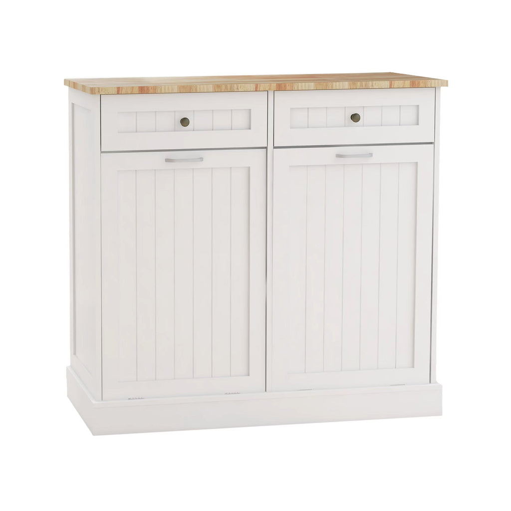 Two Drawers and Two-Compartment Tilt-Out Trash Cabinet Kitchen Trash Cabinet-White