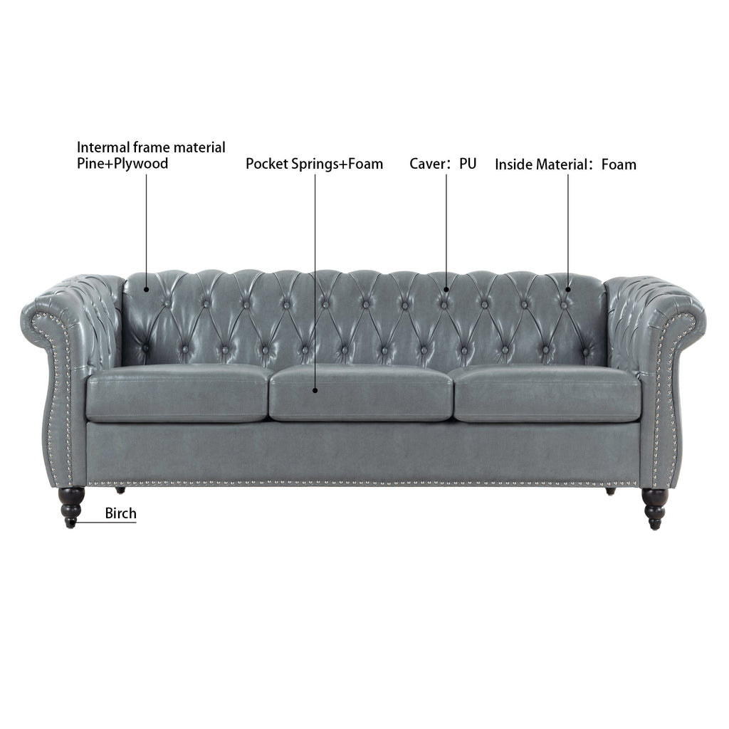 84.65' Rolled Arm Chesterfield 3 Seater Sofa.