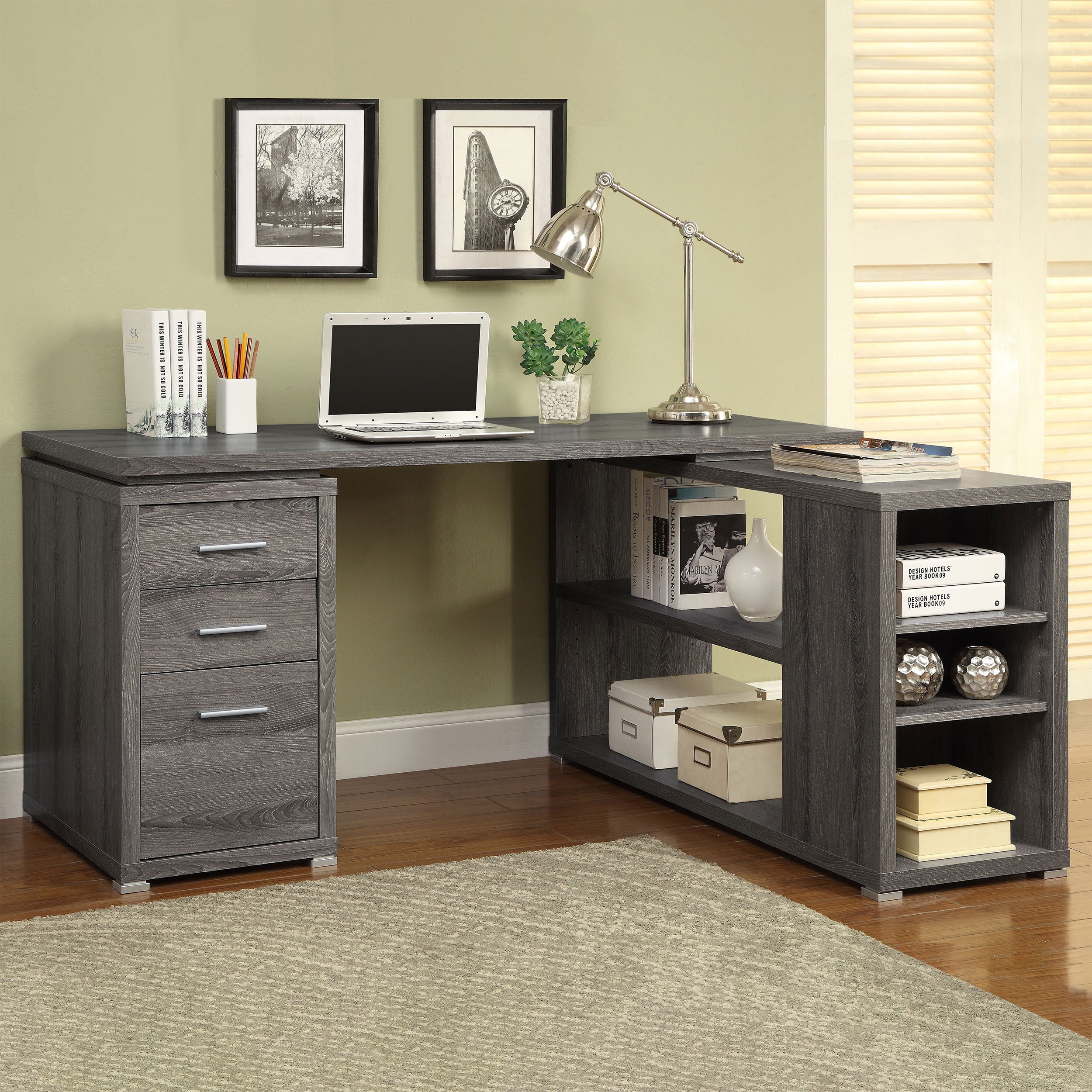 Tona Weathered Grey 3-Drawer L-shape Desk