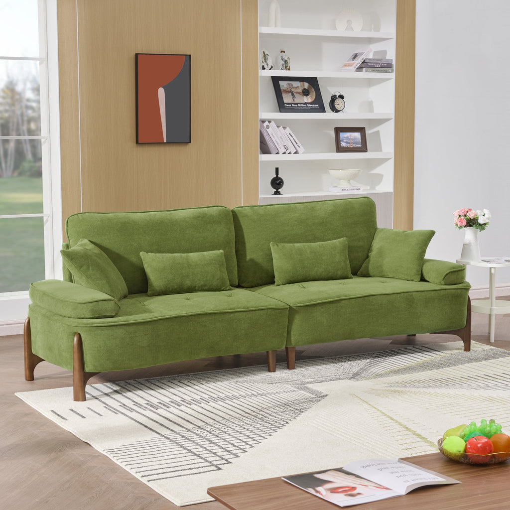 Cloud Velvet Deep Seated Sofa with Pillows, Green, Foam, 103 Inch