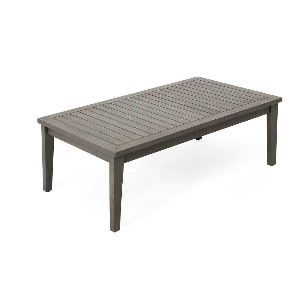 4-Pieces Acacia Wood Patio Furniture Set, Outdoor Furniture with Coffee Table, Patio Conversation Set Deep Seating with Soft Cushion, Porch Chairs for Garden, Backyard Porch Balcony, Grey & Beige