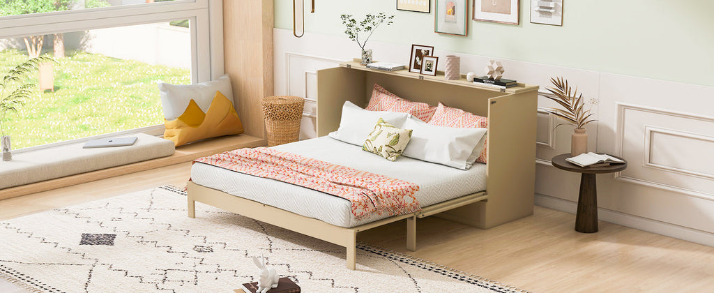 Full Size Murphy Bed with Large Drawers, Gold