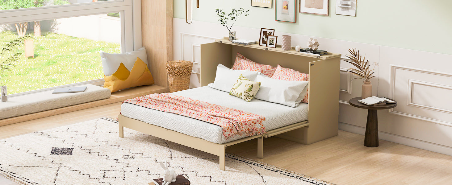 Full Size Murphy Bed with Large Drawers, Gold