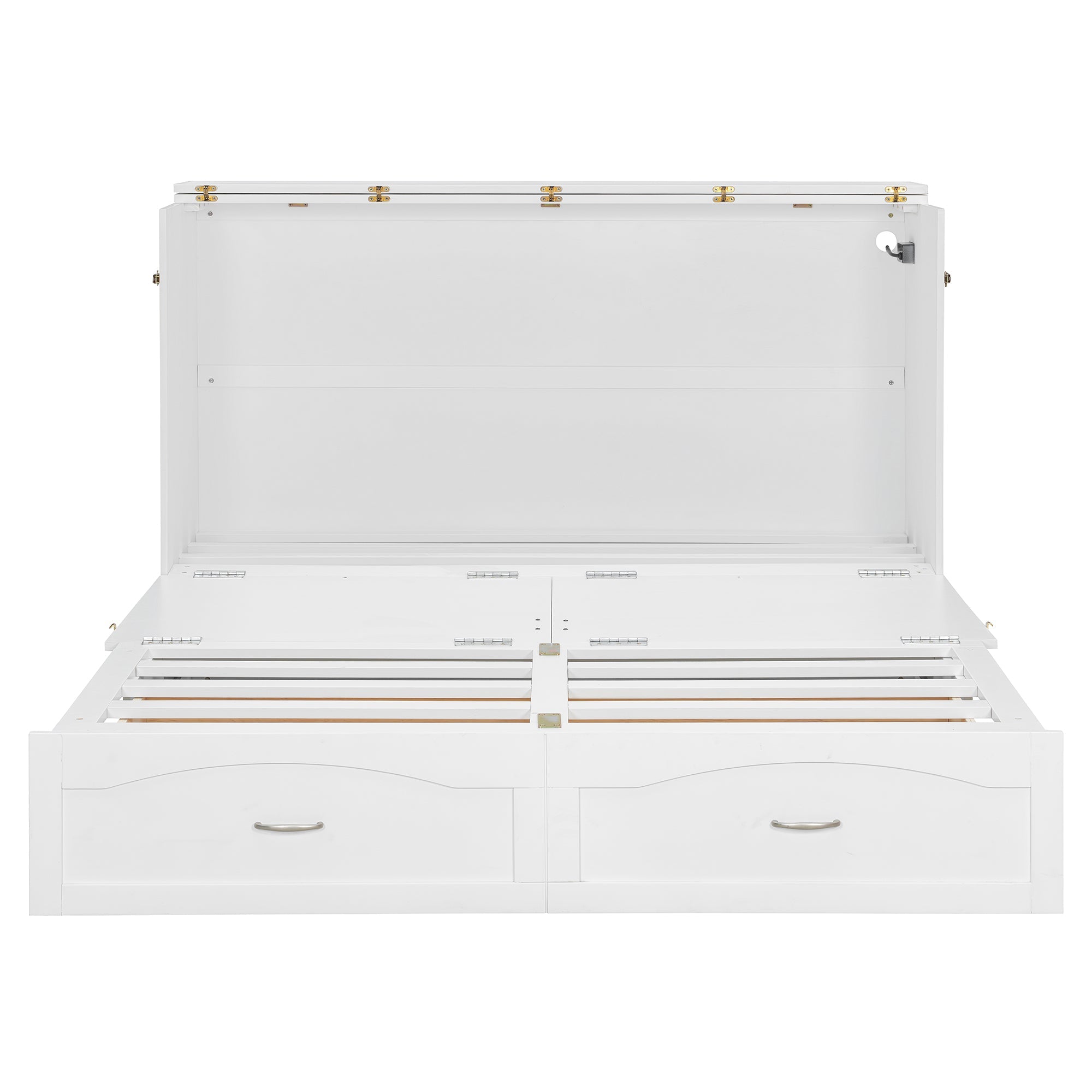 Queen Size Murphy Bed Wall Bed with drawer and a set of Sockets & USB Ports, Pulley Structure Design, White(OLD SKU: LP100671AAK)