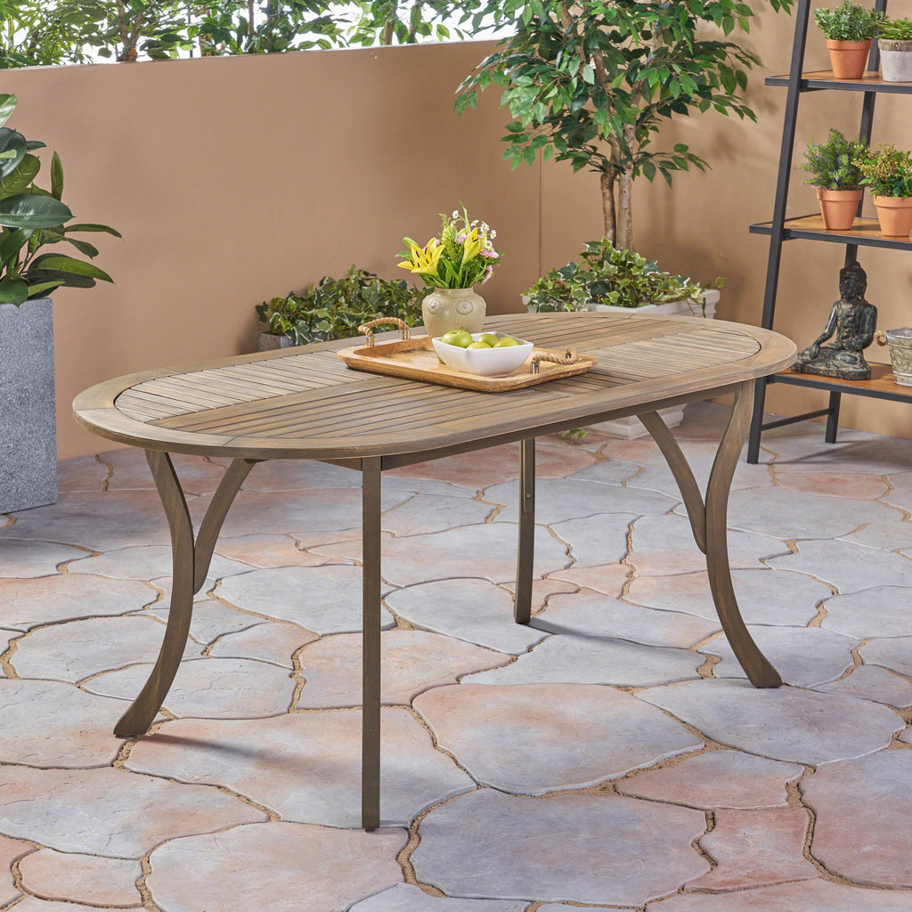 Acacia Wood 70' Dining Table - Stylish Gray Outdoor Table