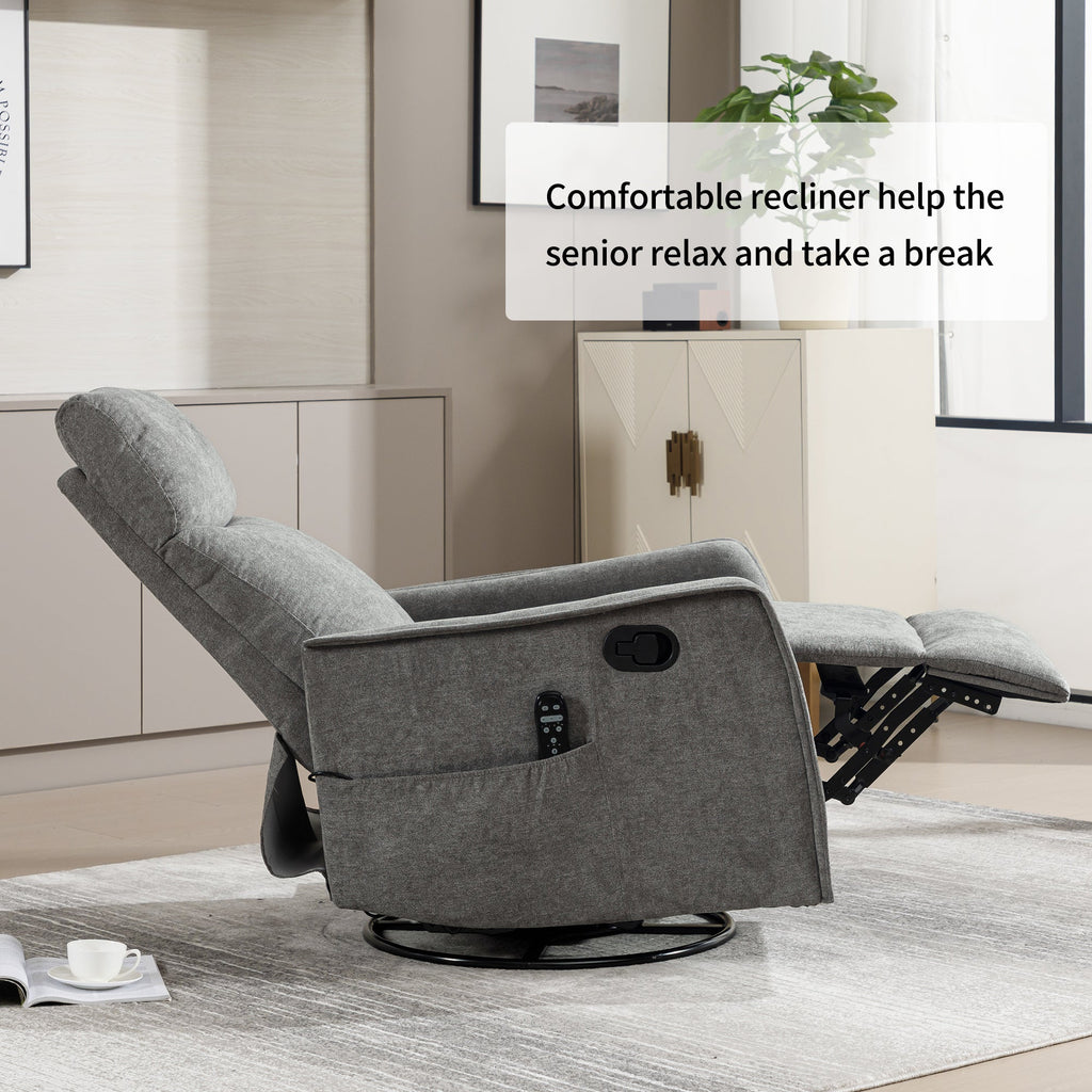 Heat Massage Manual Recliner Chair with Rocker and Swivel in Fabric for Living Room, Light Grey