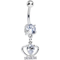 Clear Cubic Zirconia Royal Duchess Sparkling Crown Dangle Belly Ring