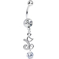 Clear Cubic Zirconia Falling Ribbon Swoosh Dangle Belly Ring