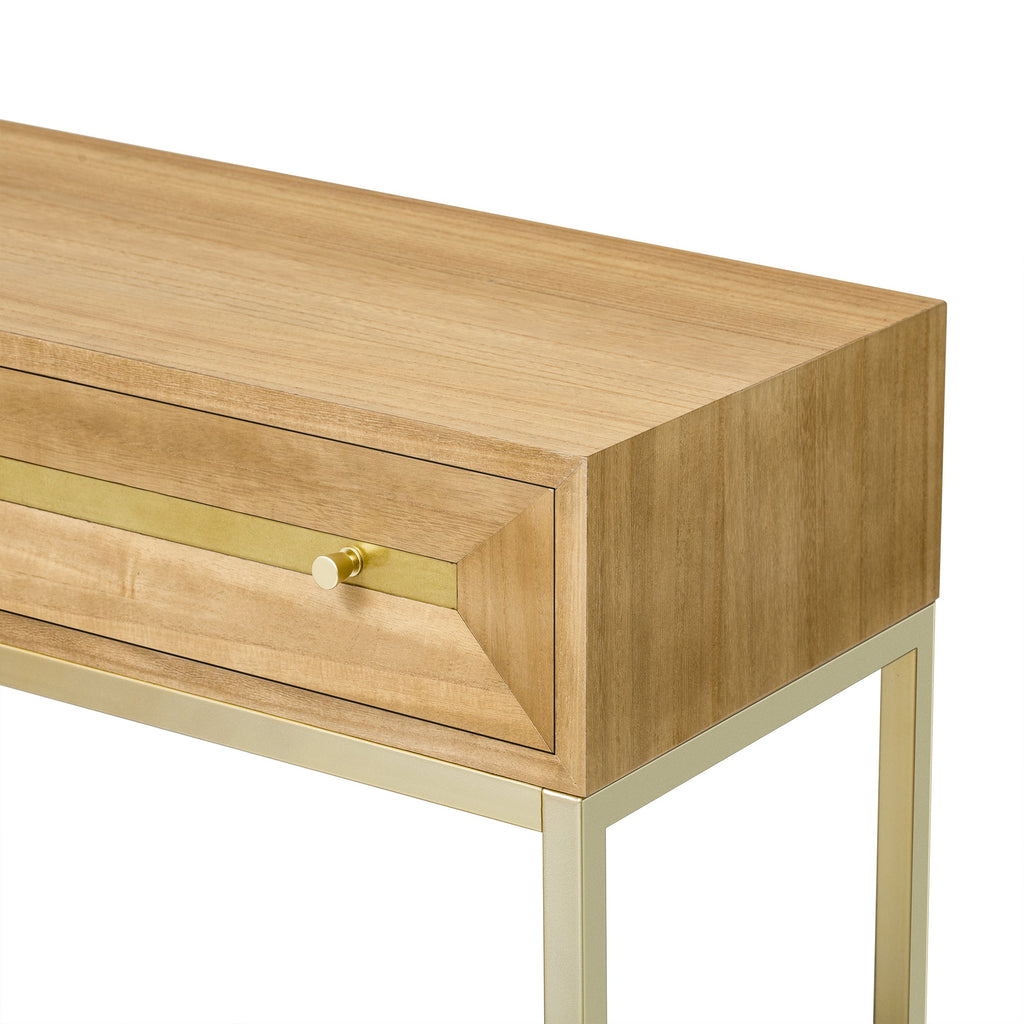 TREXM Entryway Table, Console Table with Two Drawers, Retro Hallway Table with Striking Geometric Design for Entryway and Living Room (Natural)