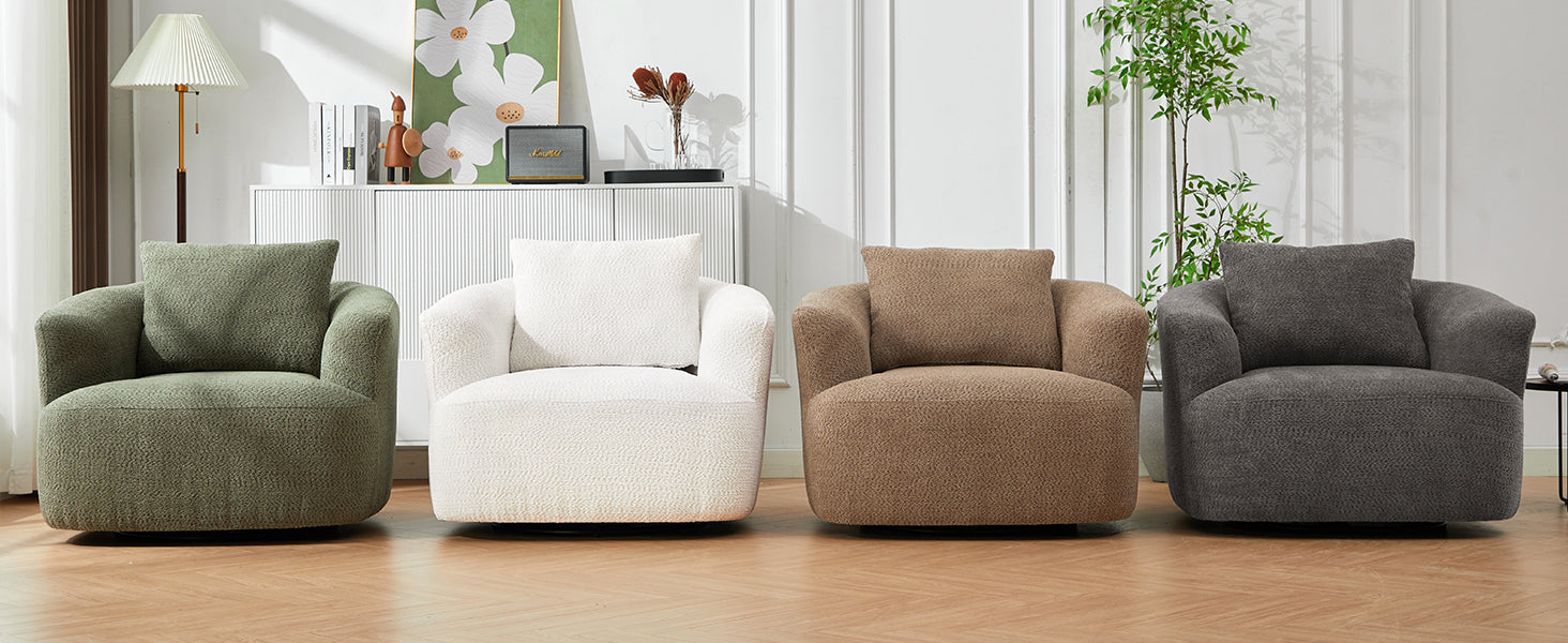 Chenille Upholstered 360° Swivel Chair with Throw Pillow, Dark Brown, 38.2' Accent Chair Sofa for Living Room and Office