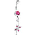 Pink Gem Gentle Dragonfly Dangle Belly Ring