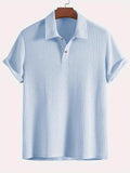 Waffle-Knit Collared Neck Short Sleeve Polo