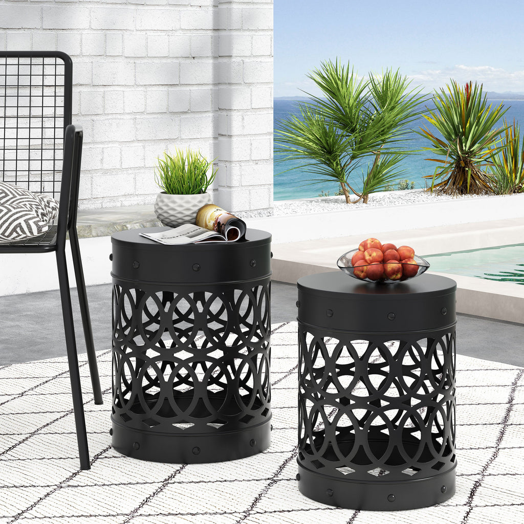 Delight Powder-coated Iron End Table, Set of 2, Black