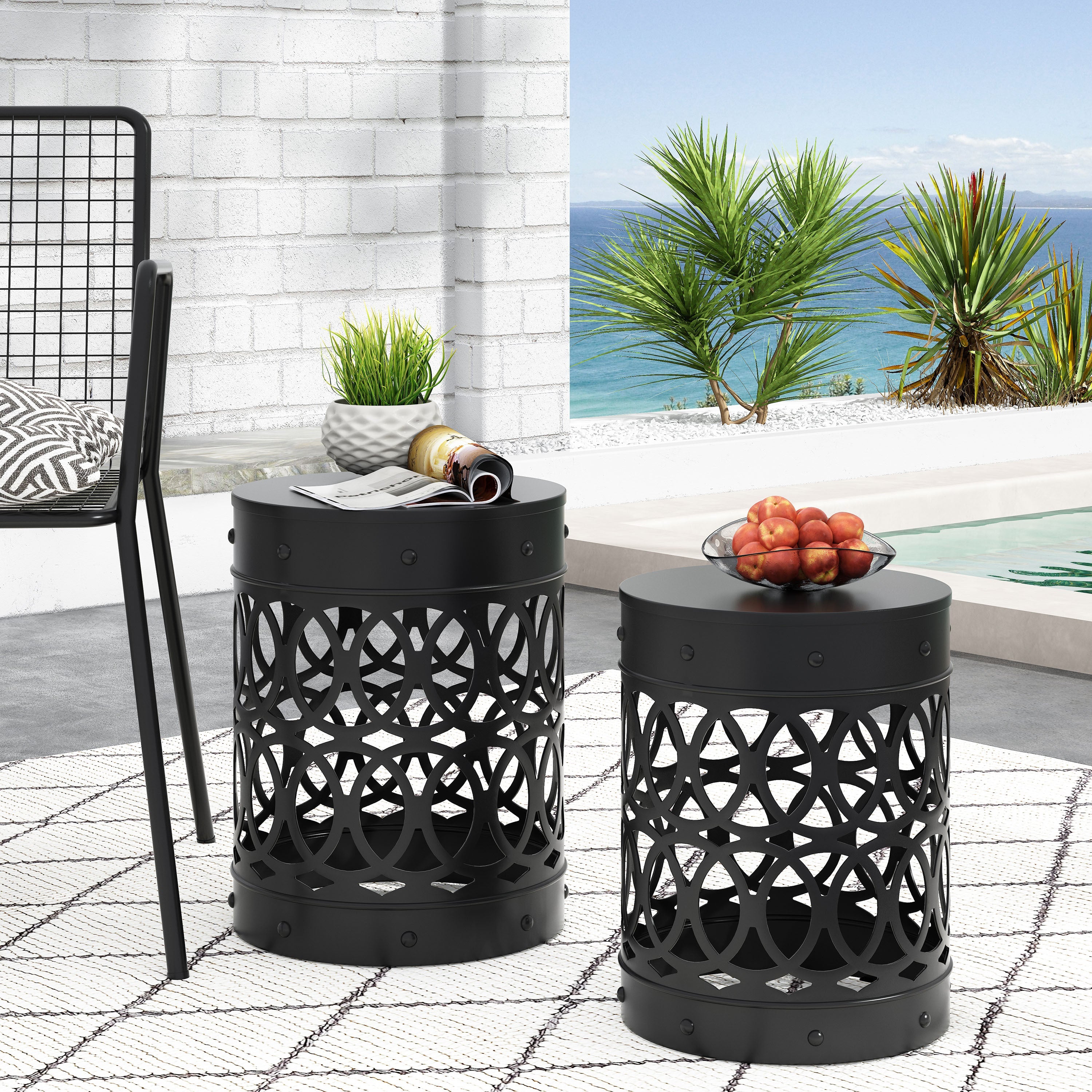 Delight Powder-coated Iron End Table, Set of 2, Black