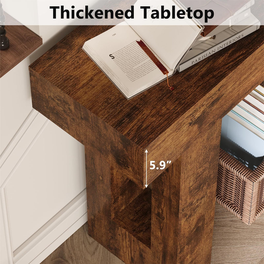 Farmhouse Entryway Table, 63-Inch Long Narrow Console Table Behind The Couch, Wooden Rectangular Sofa Table for Entrance, Hallway, Living Room (Rustic Brown)