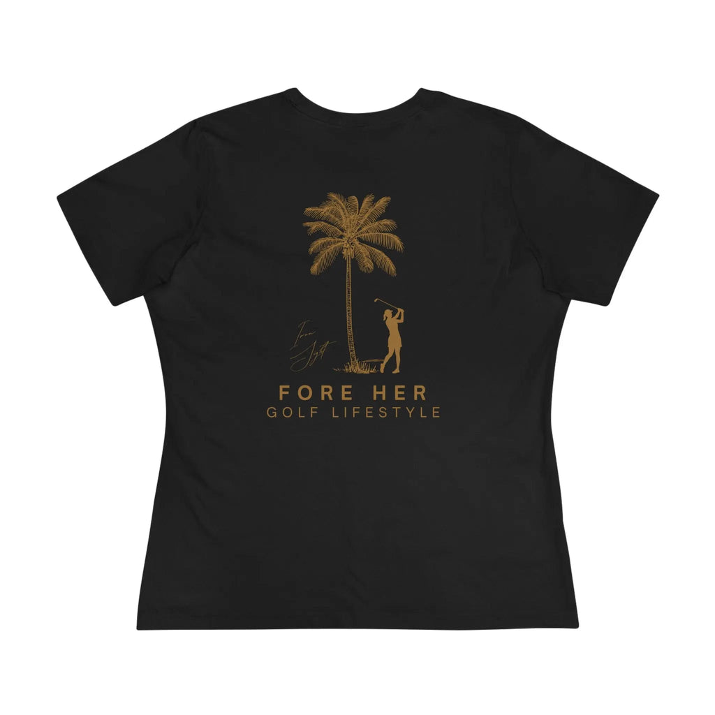 Fore Her Golf Lifestyle Women's Tee – Palm Tree Golfer Graphic Cotton Shirt