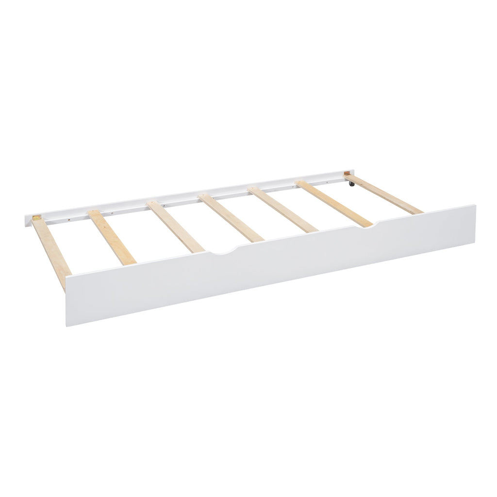 Wooden Full Size House Bed With Trundle, Modern Design for Kids with Storage Shlef, White(old SKU HL000095AAW)