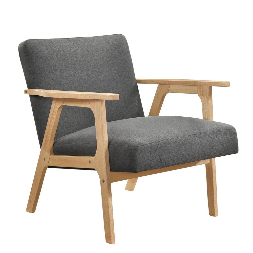 Modern Home Furniture Dark Gray Fabric Upholstery 1pc Accent Chair Solid Rubberwood Natural Finish Contemporary Cushion Seat