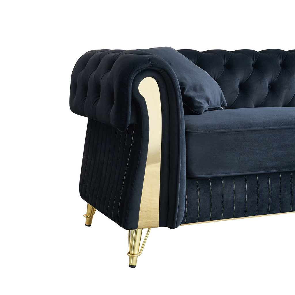 89''W Chesterfield Modern Tufted Velvet Living Room Sofa with Two Seat Cushions and Two Toss Pillows,Black
