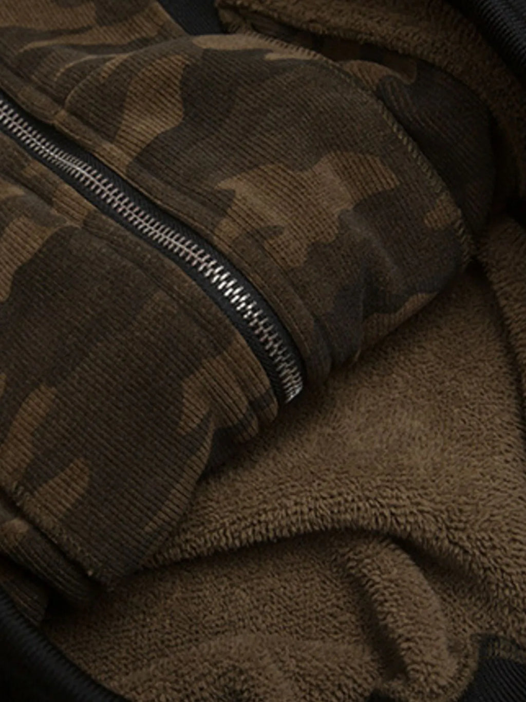 Camouflage Faux Fur Hood Jacket