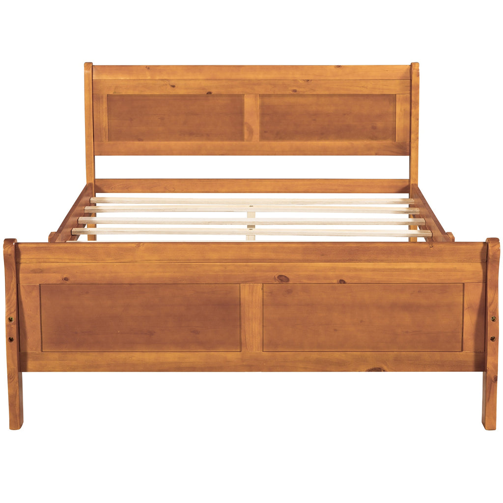 Full Size Wood Platform Bed with Headboard and Wooden Slat Support (Oak)