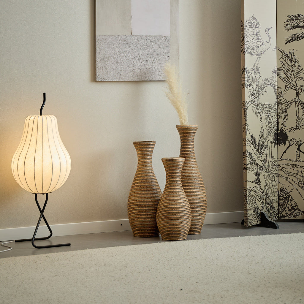 3-Piece Artificial Rattan Floor Vase Set – Decorative Accent for Living Room, Hallway & Entryway, Ideal for Dried or Silk Flower Arrangements, Beige