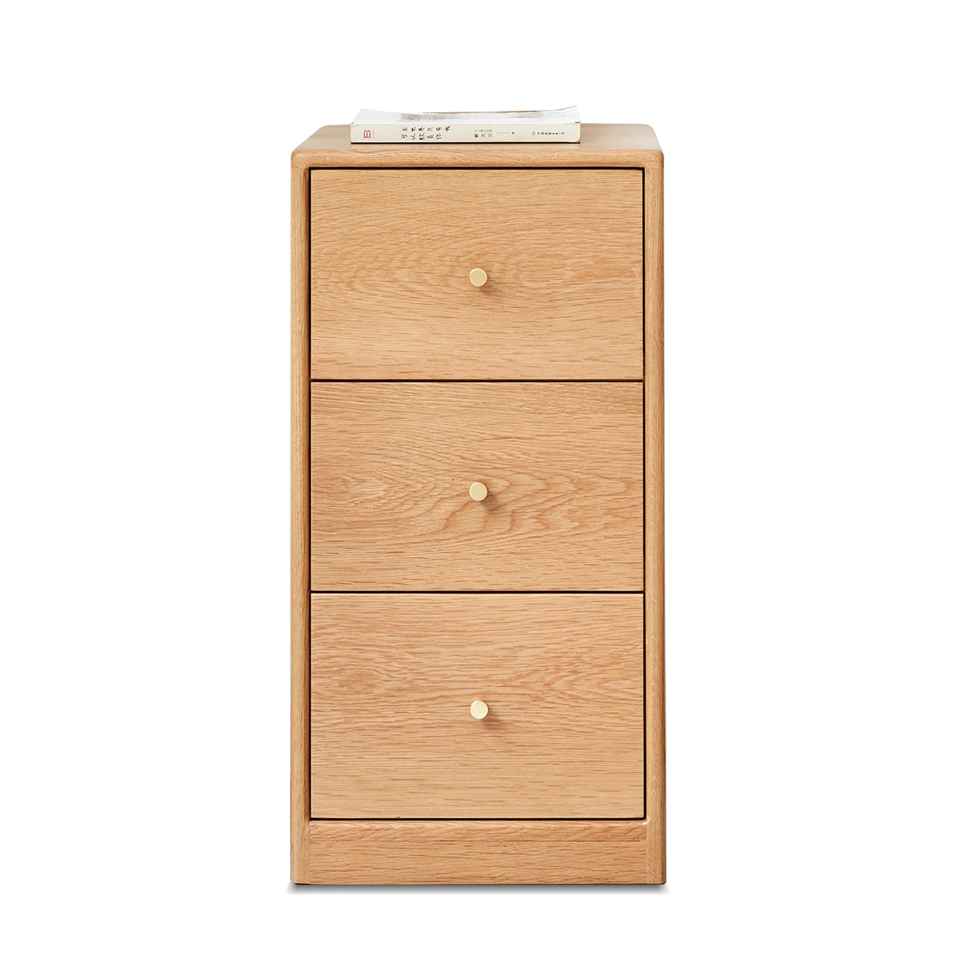 Modern Minimalist Solid Oak Bedside Table Storage Cabinet with Drawers in Oak Finish
