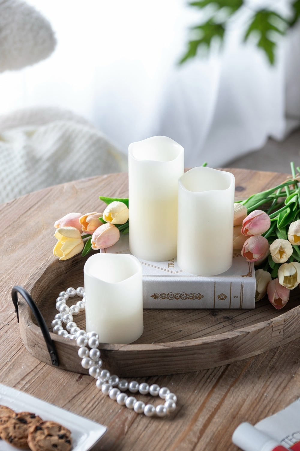 Set of 3 Ivory LED Candles with Remote Timer, L:D3X6' M:D3X5' S:D3X4'