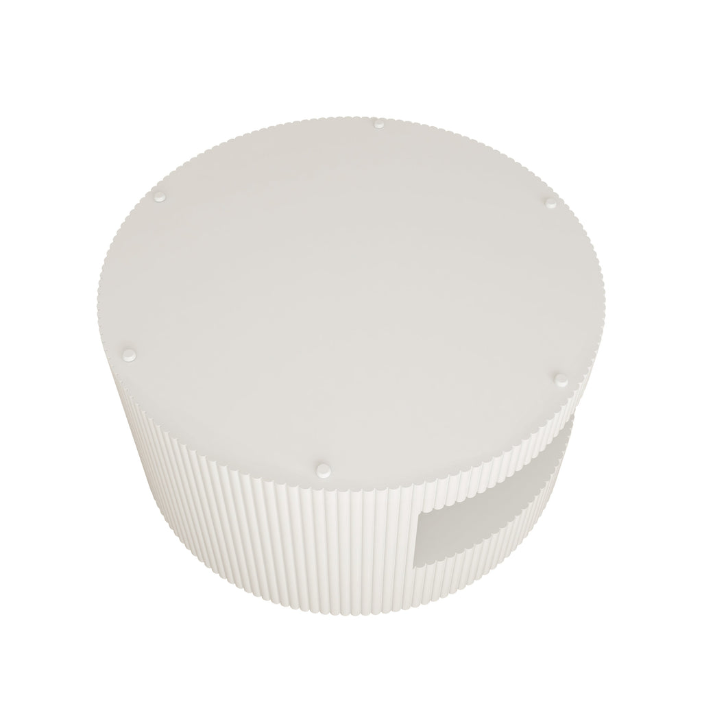 31.5'' Round Coffee Table,Modern Center Table with Storage,Vertical Stripe Design Coffee Table for Living Room,Bedroom(White)