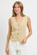 RISEN Full Size V Neck Button Down Vest Plus Size
