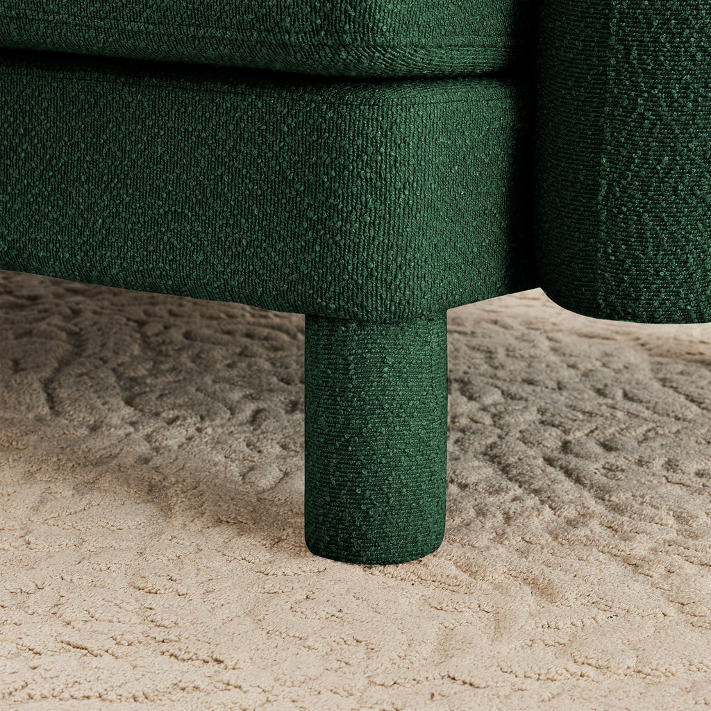 Boucle Fabric U Shape Sectional 4-seater Sofa Couch With Distinctive Shell-shaped Armrests And 2 Movable Ottomans,Cylindrical Legs Wrapped with Self-fabric,Green Color