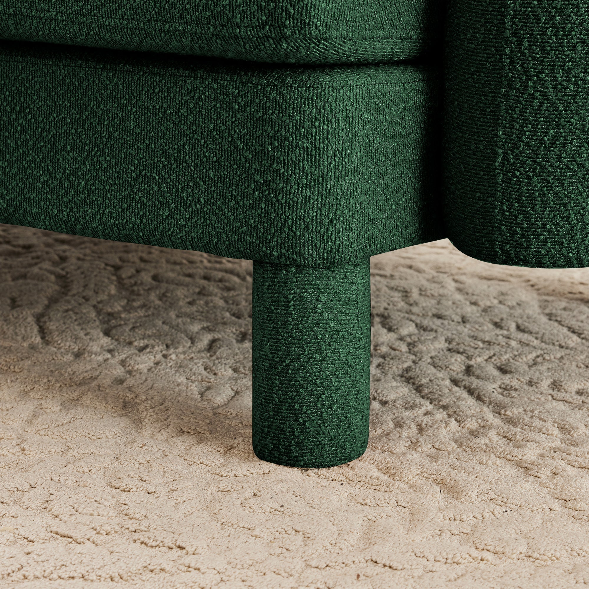 Boucle Fabric U Shape Sectional 4-seater Sofa Couch With Distinctive Shell-shaped Armrests And 2 Movable Ottomans,Cylindrical Legs Wrapped with Self-fabric,Green Color