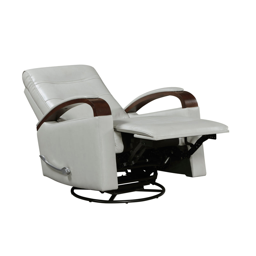 1pc Swivel Gliding Recliner Faux Leather Upholstered Solid Rubberwood Arms Luxurious Living Room Furniture, Smoke Color