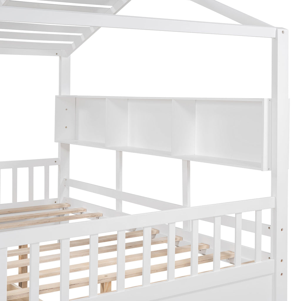 Wooden Full Size House Bed with 2 Drawers,Kids Bed with Storage Shelf, White(Old SKU: HL000052AAK)