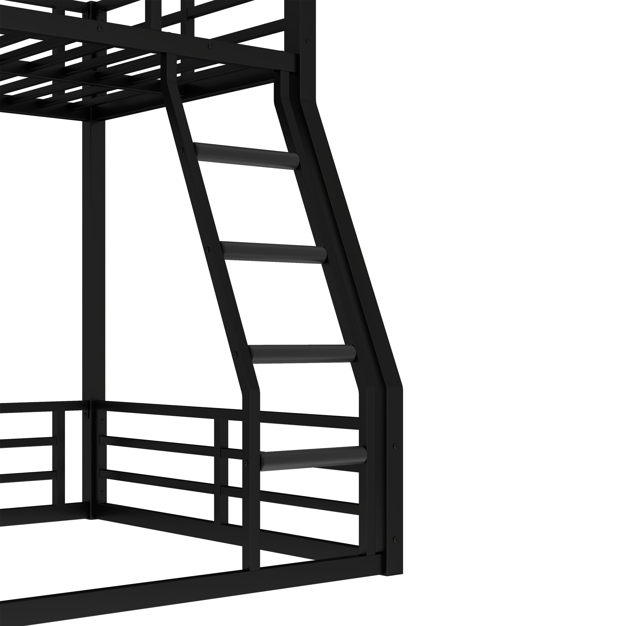 Metal Bunk Bed, Twin over Full Floor Bunk Bed Frame,Heavy-Duty Bunk Bed for Kids, Teens, Adults, Noise-reduced Design, Black