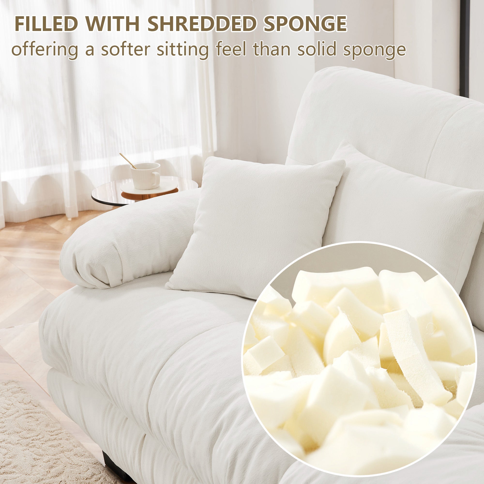 Free Combination Modular Sectional Sofa,U Shaped Couch for Living Room, 4-Seater Comfy Cloud Couch with 2 Ottomans, Chenille White