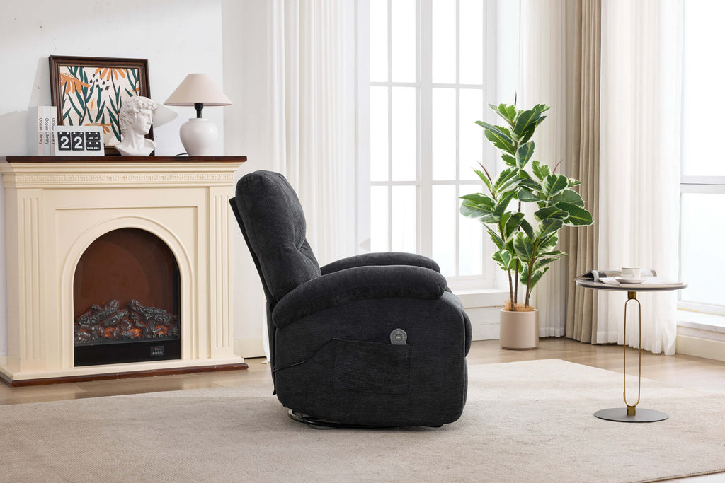 Hot massage manual lounge chair, with rocker arms and rotating fabric, with cup bucket, for living room, black