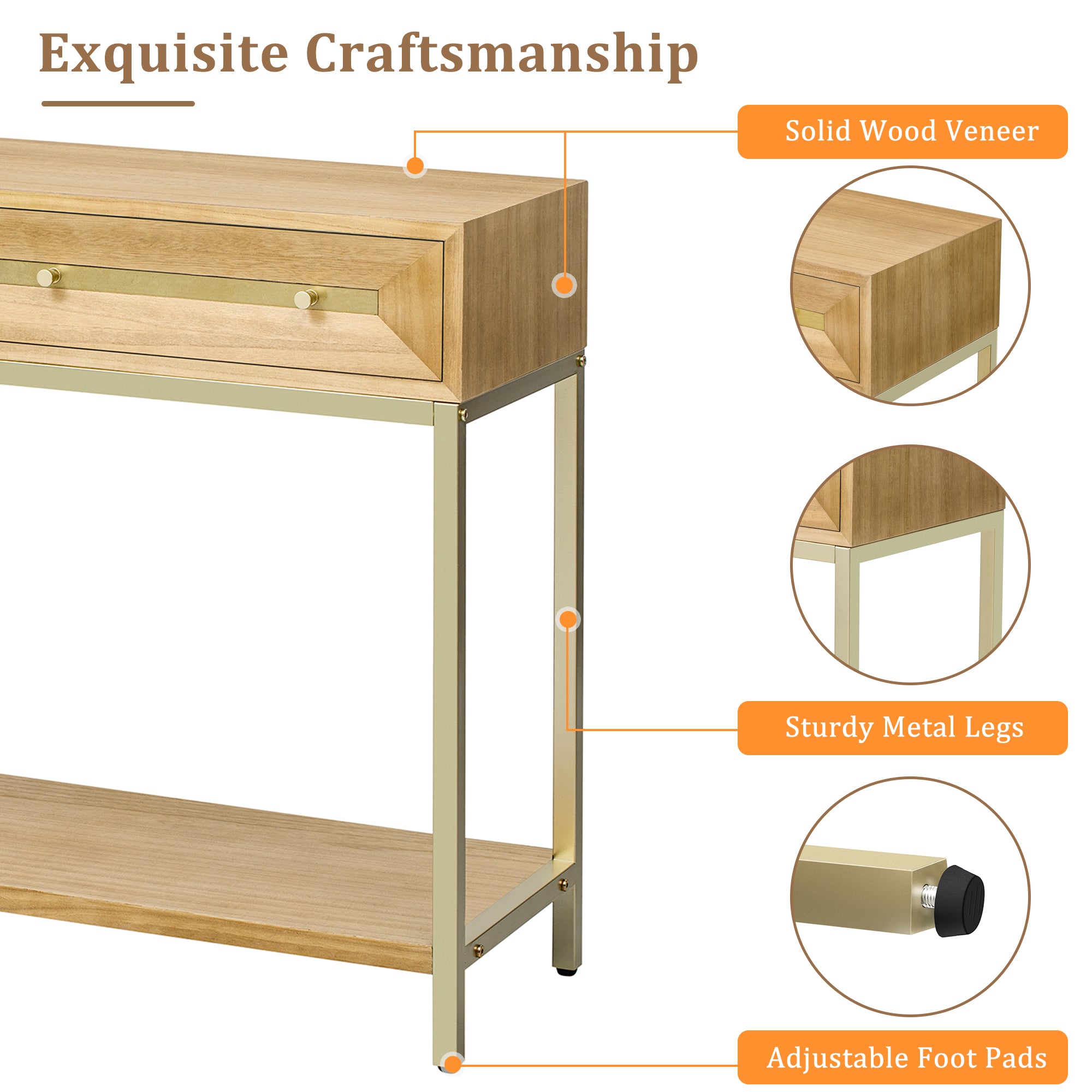 TREXM Entryway Table, Console Table with Two Drawers, Retro Hallway Table with Striking Geometric Design for Entryway and Living Room (Natural)