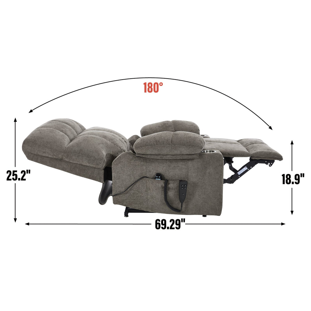 Brown Dual Motor Infinite Position Up to 350 LBS Chenille Power Lift Recliner Chair, Heavy Duty Motion Mechanism with 8-Point Vibration Massage and Lumbar Heating, Dual Cup Holders