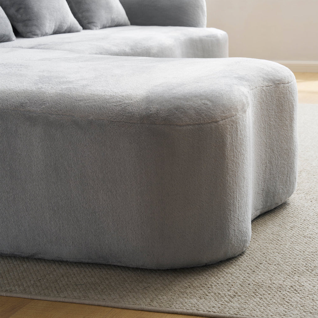 Full Compression L-Shape Sectional Sofa with Curved Chaise, Grey Modular Chenille Couch, High-Density for Apartment Living Room