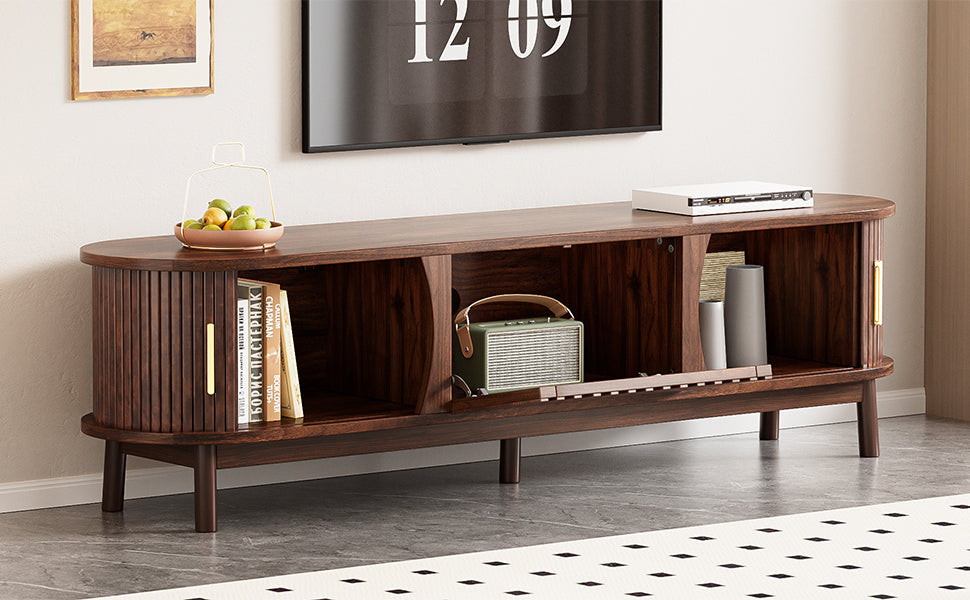 Modern Farmhouse TV Stand for 75' TVs, Wood Entertainment Center with Storage Cabinet, TV Console Table for Living Room, Bedroom