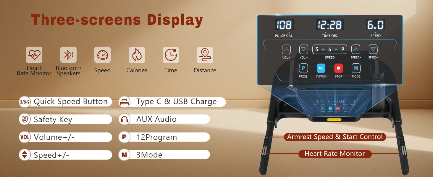 New Treadmills for Home, 3.5HP Hydraulic System Auto Foldable Treadmill with Incline,10MPH 350Lbs Weight Capacity Electric Treadmills with Heart Rate Sensors,Type C & USB Charge ,Bluetooth Speaker