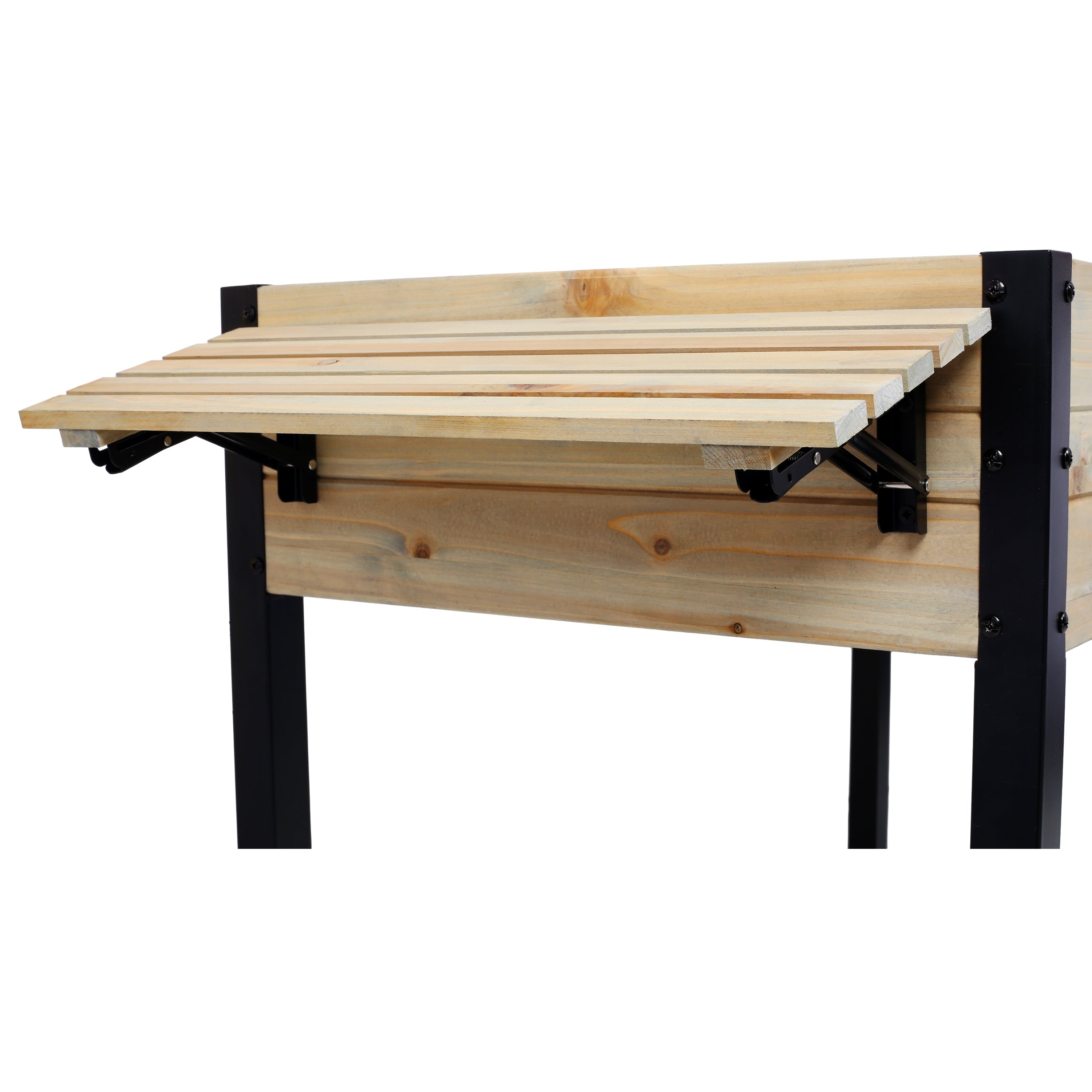 Raised Garden Bed with Metal Legs and Folding Storage Shelf for Outdoor Patio, Deck, Balcony