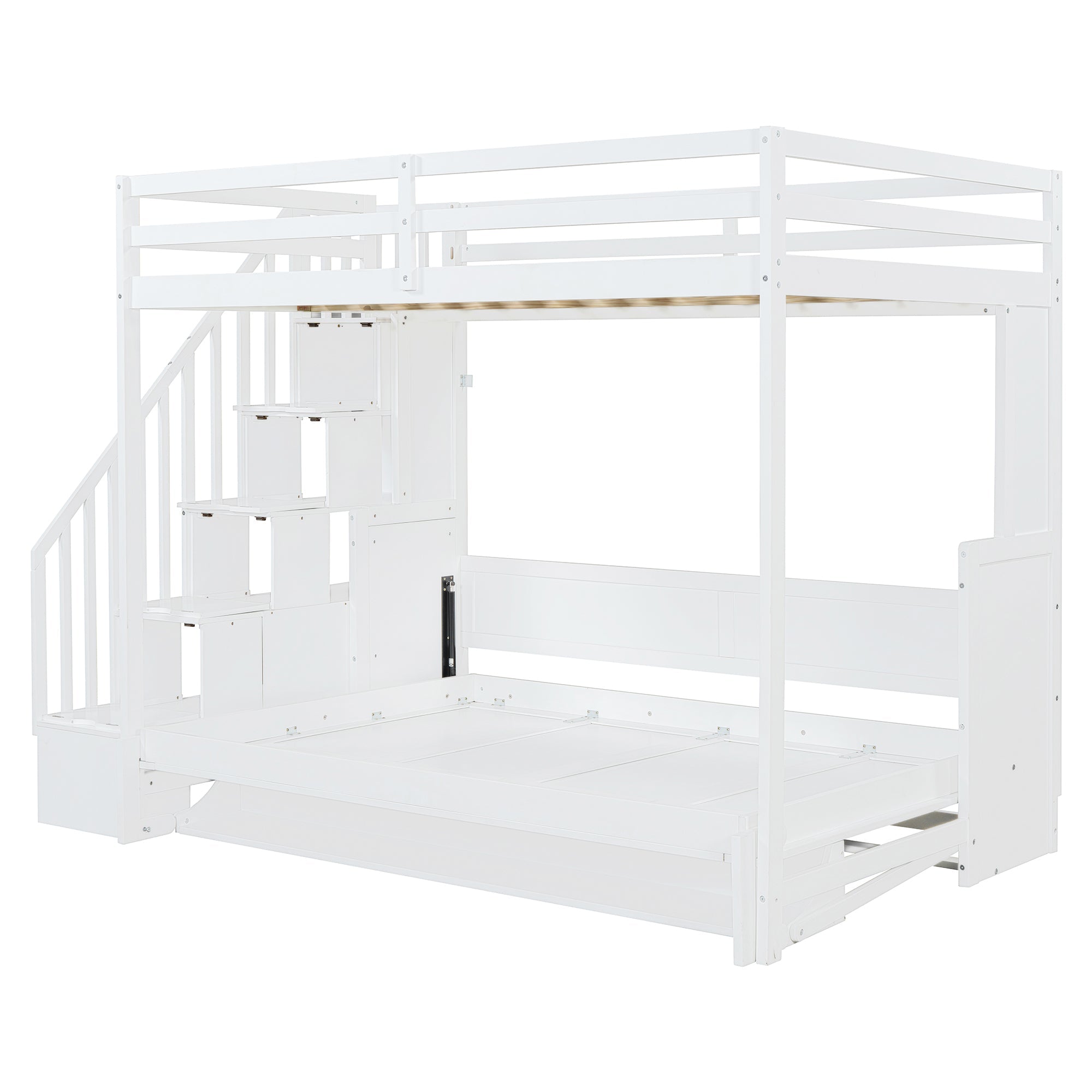 Full Over Full Size Murphy Bed with Hydraulic Lift & Desk Design, White