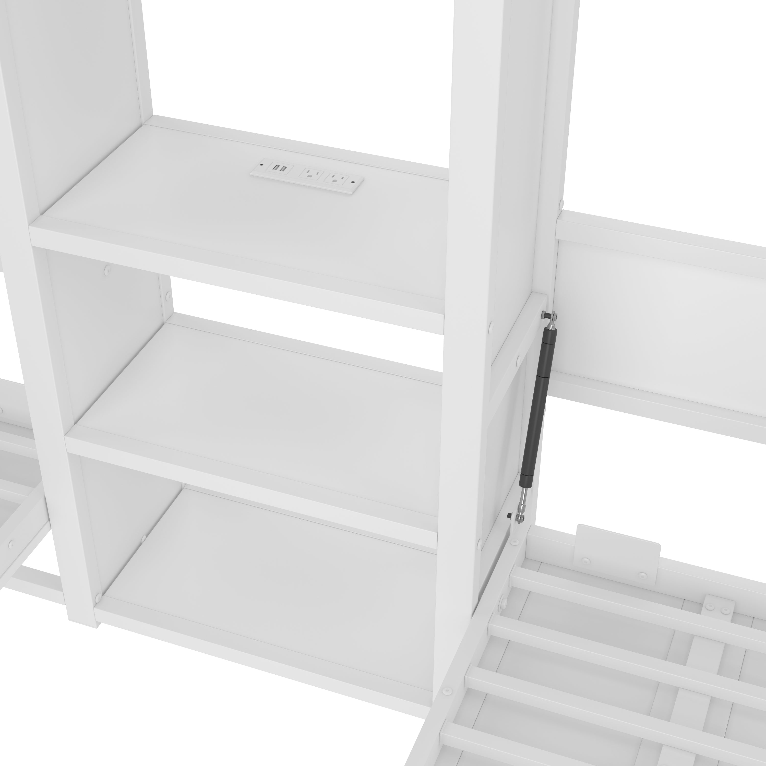 Twin and Twin Murphy Bed, Metal Foldable Murphy Bed with Wardrobe, Shelves and Power Outlets, 2 in 1 Design, Space-saving, White