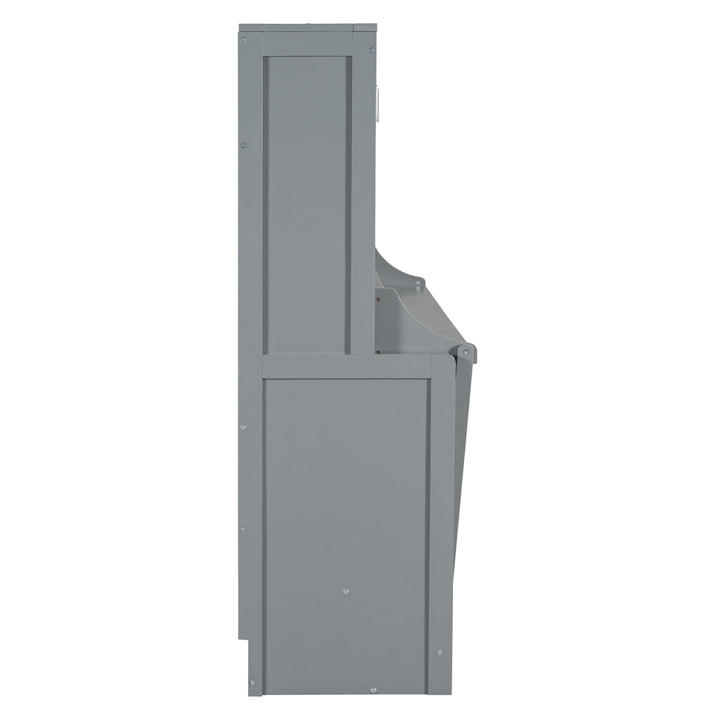 Queen Size Murphy Bed with Hydraulic Lift & Desk Design, Gray(OLD SKU: N820S00033E)