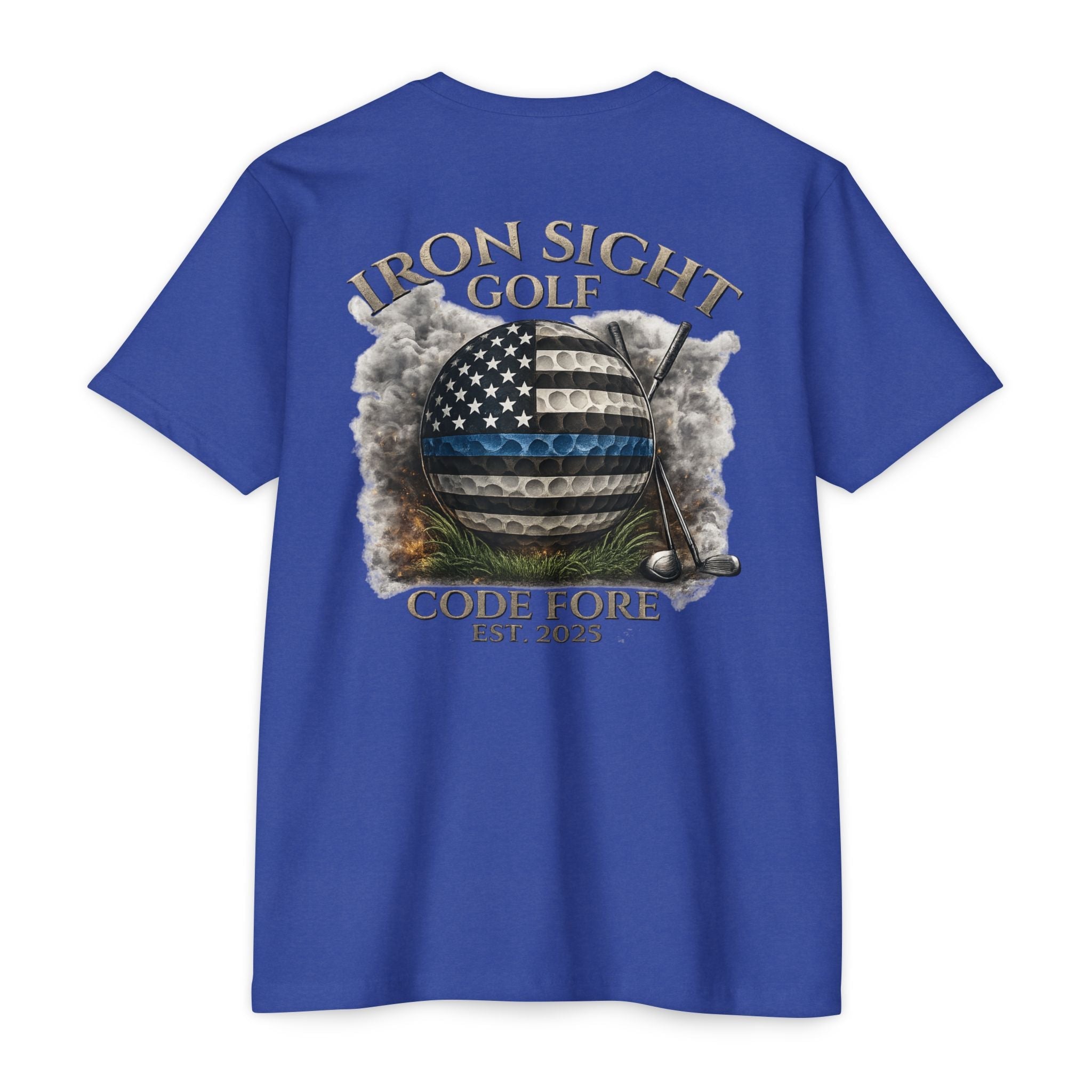 Thin Blue Line Golf Ball T-Shirt — Iron Sight Golf Code Four Design